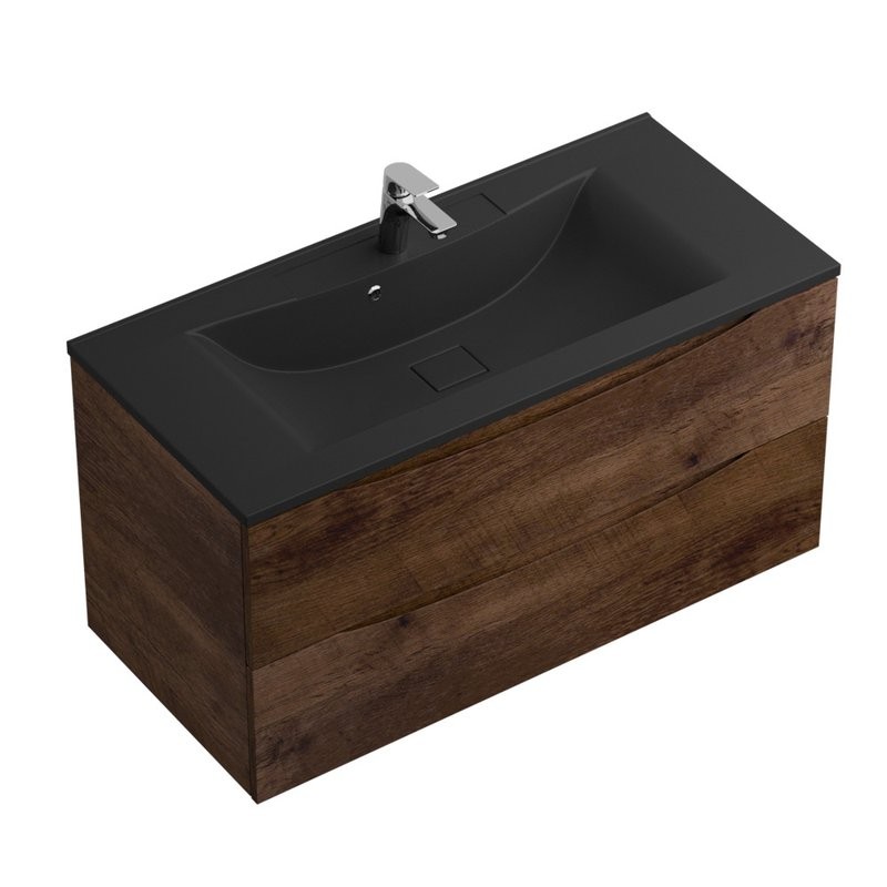 Тумба с раковиной BelBagno Marino 100 подвесная, rovere moro, черная раковина