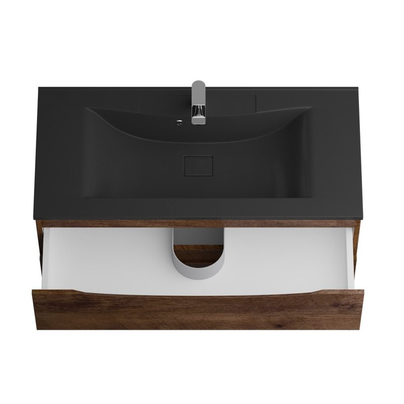 Тумба с раковиной BelBagno Marino 100 подвесная, rovere moro, черная раковина