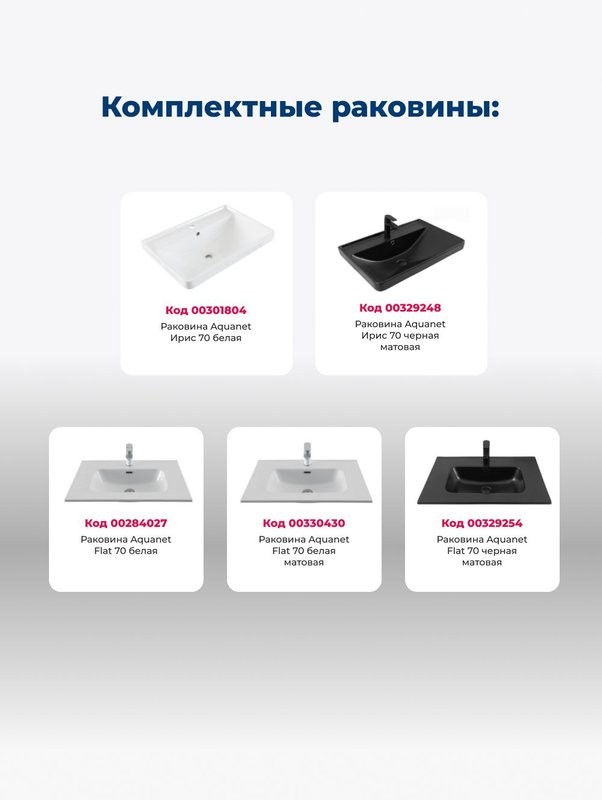 Тумба под раковину Aquanet Вега 70 690x460x790 напольная белый глянец