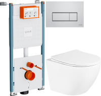 Комплект Унитаз подвесной BelBagno Uno + Инсталляция VitrA V-Fix Core 732-5800-01PV + Кнопка Root Square 740-2380 хром