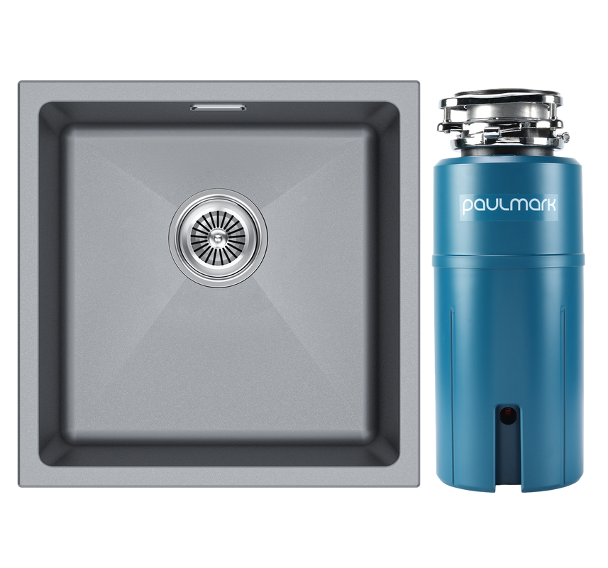 Комплект Мойка Paulmark Lumi LU45-GRM серый металлик + Измельчитель Intenso