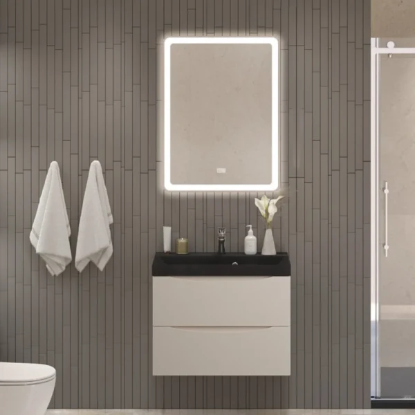 Мебель для ванной комнаты BelBagno Marino 70 подвесная, crema opaco, черная раовина