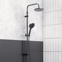 Душевой комплект Термостат Damixa Scandinavian Pure 363000300 для ванны с душем, черный + Стойка Apollo 947000300 черная матовая