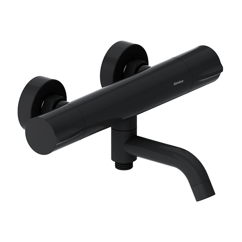 Душевой комплект Термостат Damixa Scandinavian Pure 363000300 для ванны с душем, черный + Стойка Apollo 947000300 черная матовая