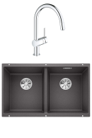 Комплект Мойка Blanco Subline 350/350-U темная скала + Смеситель Grohe Minta 3291800E хром