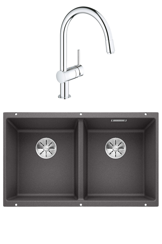 Комплект Мойка Blanco Subline 350/350-U темная скала + Смеситель Grohe Minta 3291800E хром
