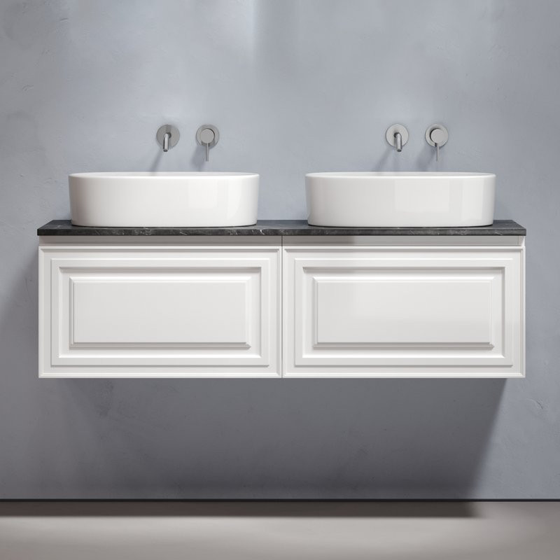 Тумба с раковиной Sancos Very 140 bianco, столешница черный мрамор TT140A1, раковина CN6075