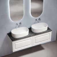 Тумба с раковиной Sancos Very 140 bianco, столешница черный мрамор TT140A1, раковина CN6075