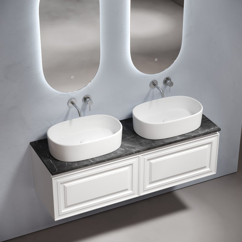 Тумба с раковиной Sancos Very 140 bianco, столешница черный мрамор TT140A1, раковина CN6075