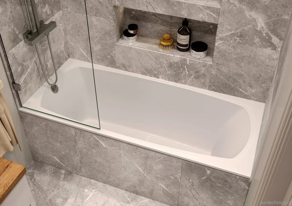Ванна из искусственного камня Marmo Bagno Элза 170x75 см, встраиваемая, белая, на ножках
