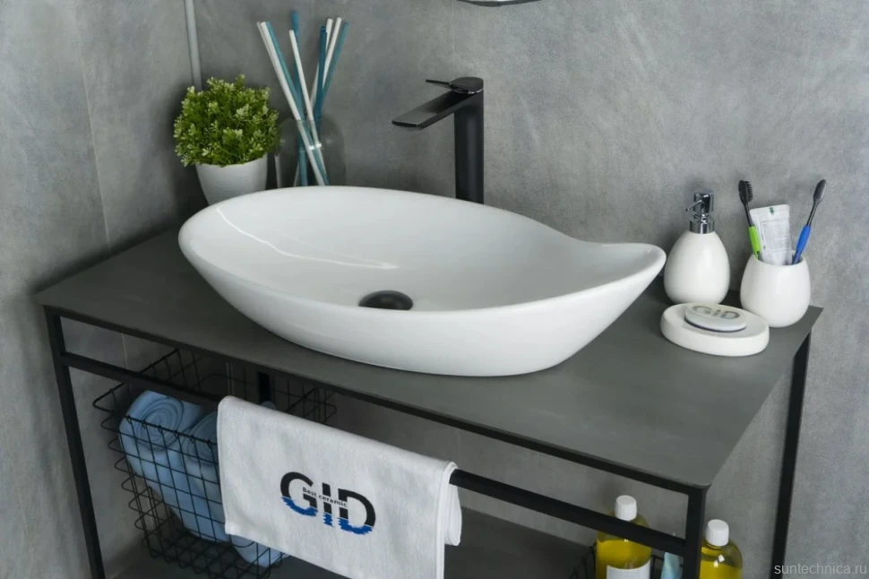 Накладная раковина GID Creativo N9052 65 глянцевая белая, овальная, фаянс