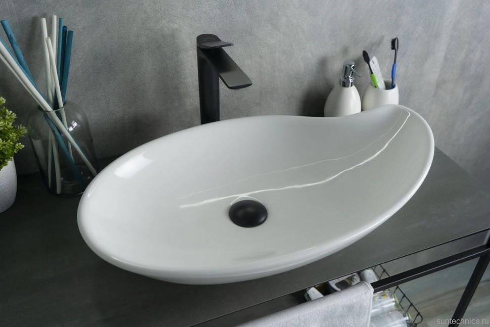 Накладная раковина GID Creativo N9052 65 глянцевая белая, овальная, фаянс