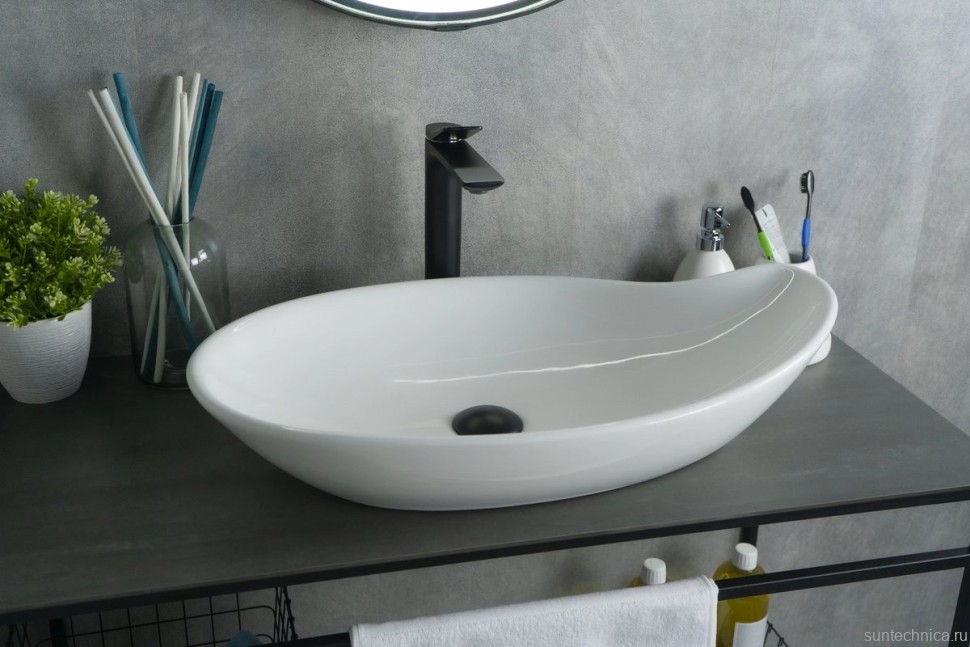 Накладная раковина GID Creativo N9052 65 глянцевая белая, овальная, фаянс