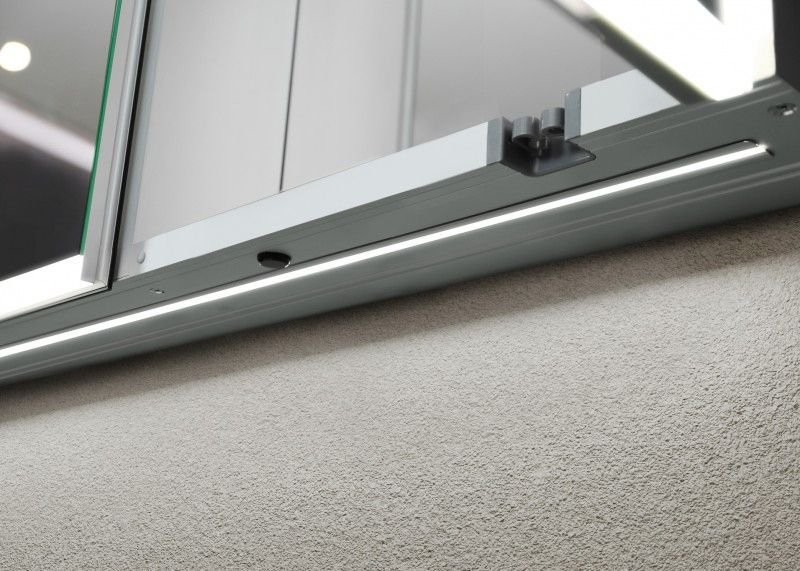 Зеркальный шкаф Esbano ES-3810D 100х70см для ванной с инфракрасным выключателем, с подогревом большой дверки, с крючком для фена, с LED-подсветкой корпуса и внутренней подсветкой двух отделов