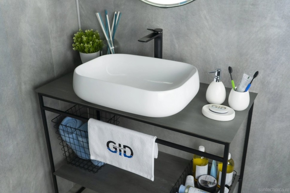 Накладная раковина GID Geometrico N9243 56 глянцевая белая, прямоугольная, фаянс