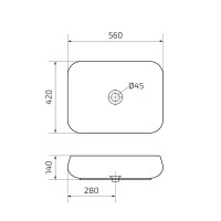 Накладная раковина GID Geometrico N9243 56 глянцевая белая, прямоугольная, фаянс