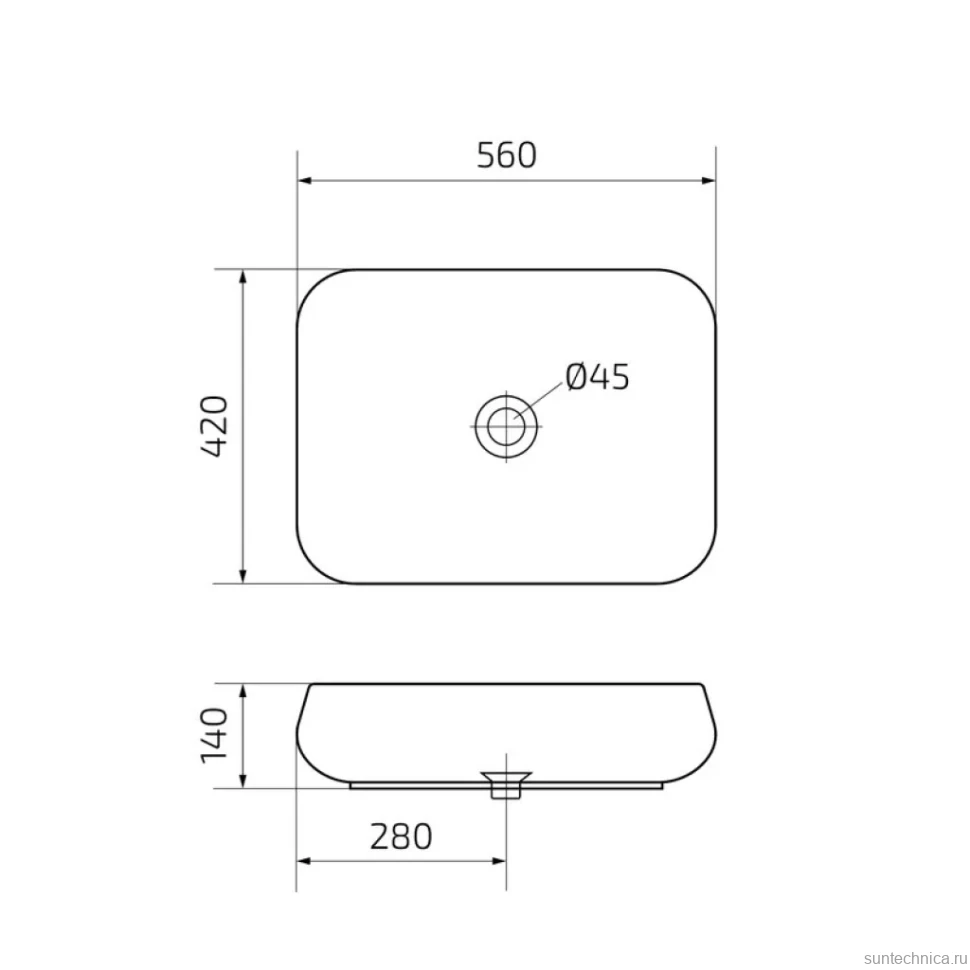 Накладная раковина GID Geometrico N9243 56 глянцевая белая, прямоугольная, фаянс