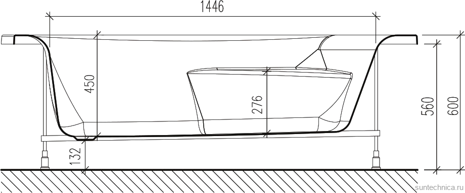 Акриловая ванна EUROLUX Como L 170x100 см, угловая, левая, пристенная, белая, асимметричная, с каркасом