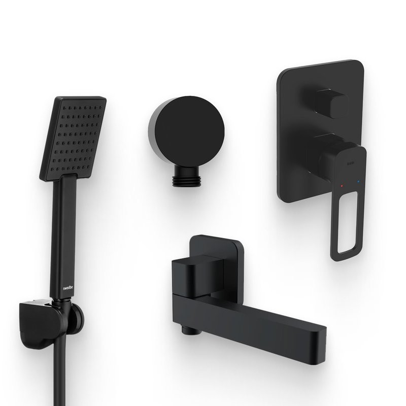 Душевой комплект Смеситель IDDIS Slide SLIBL00i67 + Гарнитур Swedbe Hermes 5136B + Подключение Built-in Shower Accessories 004BL00i62 + Излив SLIBL0Si63