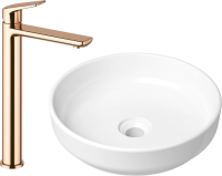 Комплект Накладная раковина Lavinia Boho Bathroom Sink Slim 33311005 + Смеситель Wellsee ONCE! and forever 182409000 розовое золото