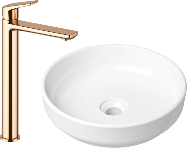 Комплект Накладная раковина Lavinia Boho Bathroom Sink Slim 33311005 + Смеситель Wellsee ONCE! and forever 182409000 розовое золото