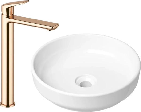 Комплект Накладная раковина Lavinia Boho Bathroom Sink Slim 33311005 + Смеситель Wellsee ONCE! and forever 182409000 розовое золото