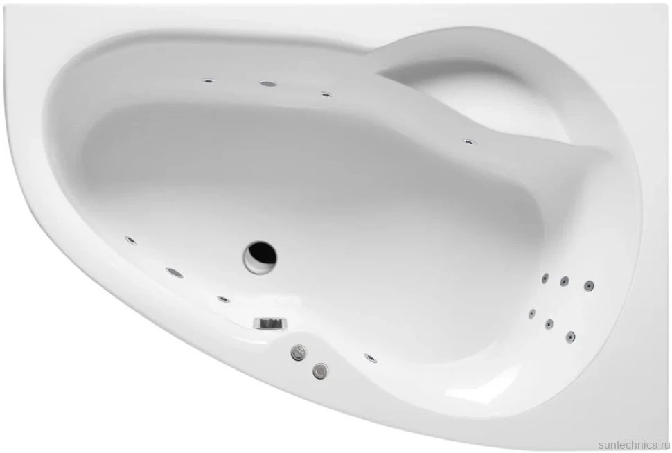 Акриловая ванна Excellent Newa WAEX.NEP16.LINE P 160x95 см, угловая, правая, пристенная, с гидромассажем, белая, асимметричная, с каркасом, со сливом-переливом