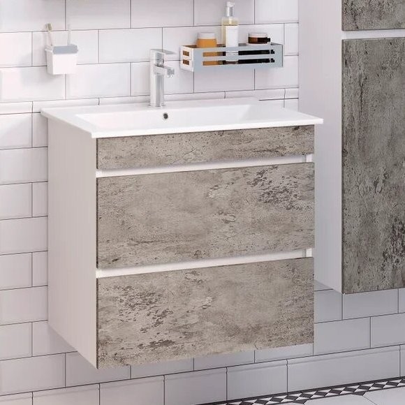 Тумба с раковиной Runo Манхэттен 65, подвесная, серый бетон