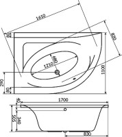Акриловая ванна Excellent Aquarella WAEX.ARL17.ULTRA L 170x110 см, угловая, левая, пристенная, с гидромассажем, белая, асимметричная, с каркасом, с сиденьем, со сливом-переливом