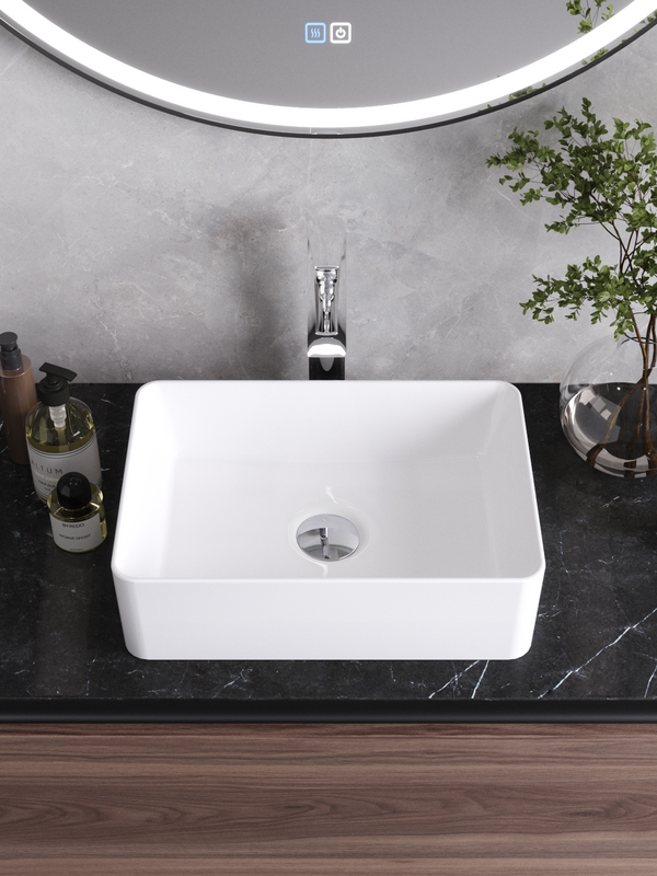 Накладная раковина Cezares 41 глянцевая белая, прямоугольная, фаянс