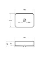 Накладная раковина Cezares 41 глянцевая белая, прямоугольная, фаянс