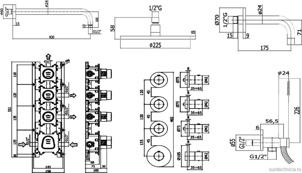 Душевой комплект Paffoni Modular Box KITMB019HGSP139 С ВНУТРЕННЕЙ ЧАСТЬЮ, медовое золото брашированное