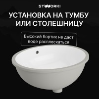 Раковина встраиваемая снизу STWORKI Копенгаген S42411WH 49 глянцевая белая, овальная