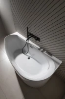 Акриловая ванна Allen Brau Priority 5 L 160x80 см, левая, пристенная, белая, асимметричная, на ножках, с экраном, со сливом-переливом