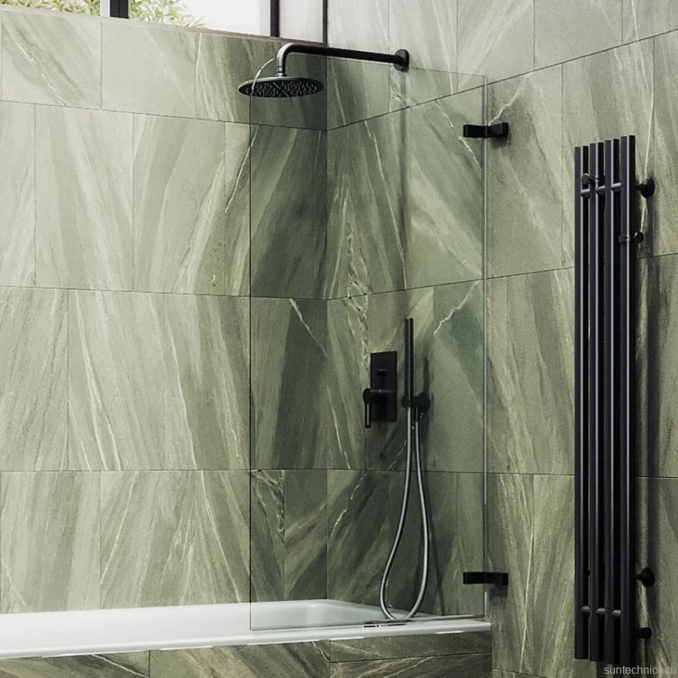 Шторка на ванну Maybahglass MGV-645-6 70 см, профиль черный, стекло прозрачное