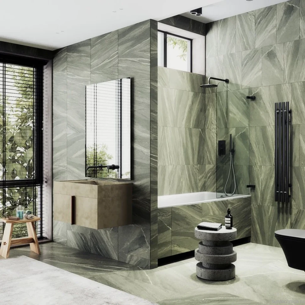 Шторка на ванну Maybahglass MGV-645-6 70 см, профиль черный, стекло прозрачное