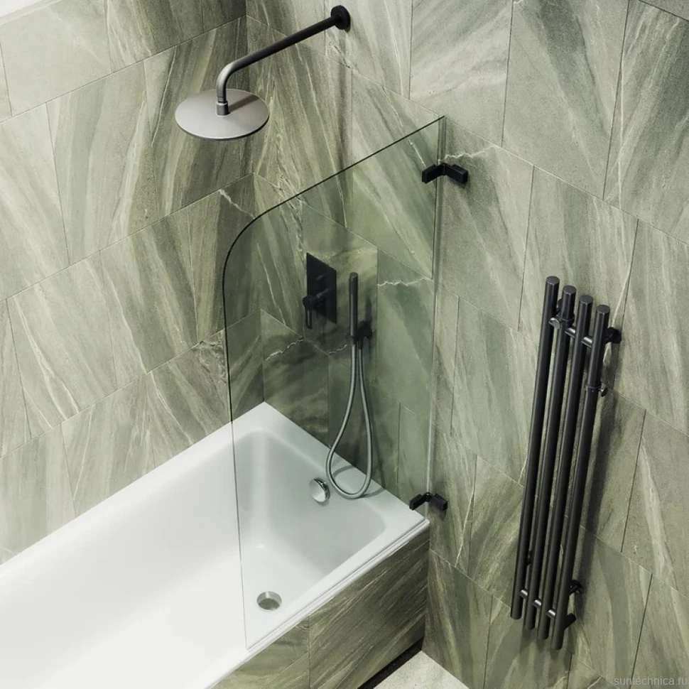 Шторка на ванну Maybahglass MGV-645-6 70 см, профиль черный, стекло прозрачное