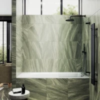Шторка на ванну Maybahglass MGV-645-6 70 см, профиль черный, стекло прозрачное