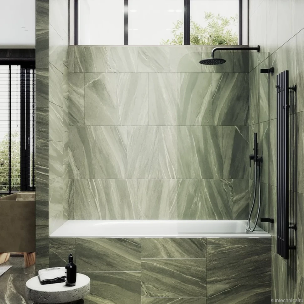 Шторка на ванну Maybahglass MGV-645-6 70 см, профиль черный, стекло прозрачное