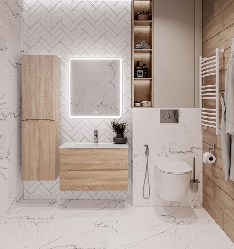 Шкаф пенал для ванной BelBagno Etna 40 L rovere bianco
