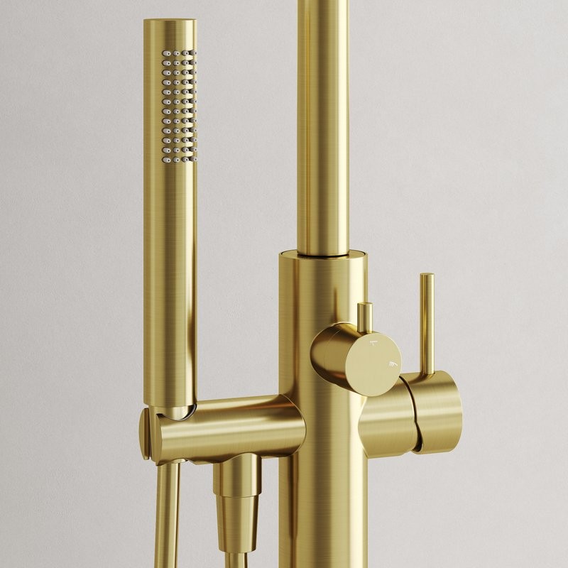 Смеситель для ванны напольный Sancos Etna, брашированное золото, PVD покрытие, SC9009BG