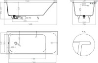 Ванна из искусственного камня Salini Orlanda Kit S-Sense 160x70 см, встраиваемая, белая, на ножках, со сливом-переливом, с донным клапаном