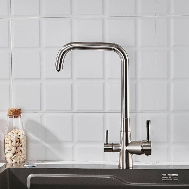 Смеситель для кухни с подключением фильтра Shevanik S528L, сатин