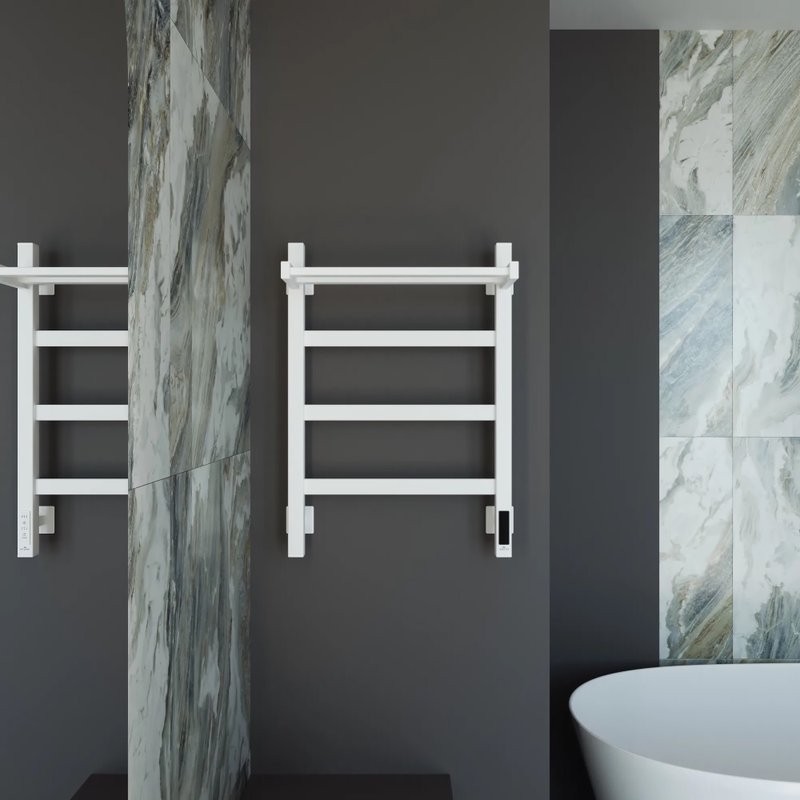 Полотенцесушитель электрический Grota Lore 430х600 RAL9016 EL 60x45 см, подключение справа, слева, скрытое подключение справа, матовый белый, лесенка, из стали, с полкой