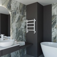 Полотенцесушитель электрический Grota Lore 430х600 RAL9016 EL 60x45 см, подключение справа, слева, скрытое подключение справа, матовый белый, лесенка, из стали, с полкой