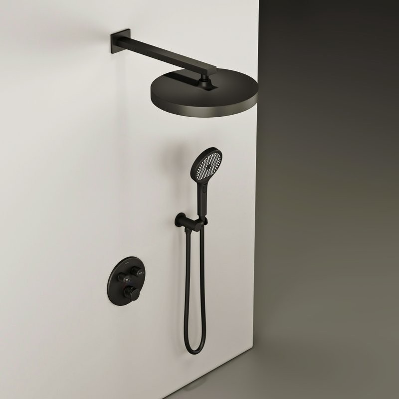 Душевой комплект Sancos Space SC3006MB матовый черный, С ВНУТРЕННЕЙ ЧАСТЬЮ