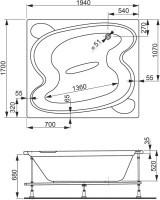 Акриловая ванна Vagnerplast Helios 195x170 см, встраиваемая, белая, с каркасом, для двоих