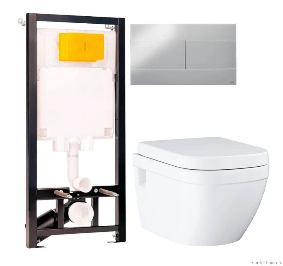 Комплект Унитаз подвесной Grohe Euro Ceramic 39703000 безободковый + Инсталляция OLI 80 ECO Sanitarblock mechanic 3 в 1 с кнопкой смыва
