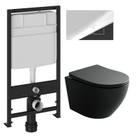 Комплект Унитаз подвесной Ceramicanova Uno Rimless CN11001MB черный матовый + Инсталляция EWRIKA ProLT 0026-2020 + Кнопка 0041 хром