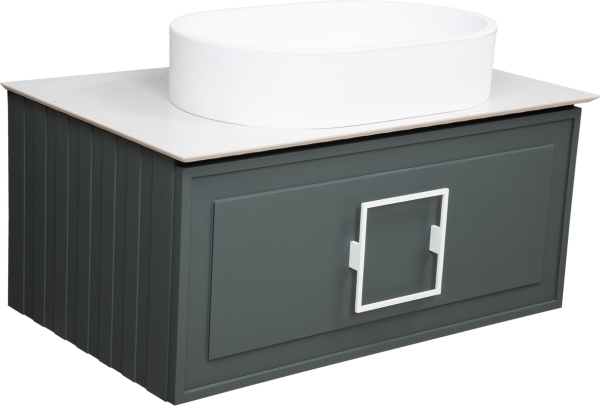 Тумба с раковиной La Fenice Cubo 80 подвесная, grigio, ручка белая, столешница белый мрамор, раковина белая матовая